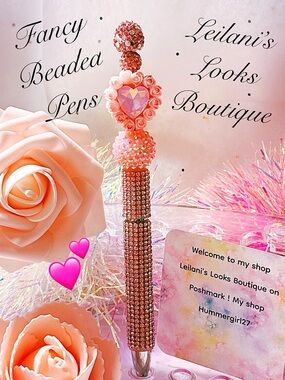 Fancy beaded Pen/gifts/heart roses/girly/pink beads/